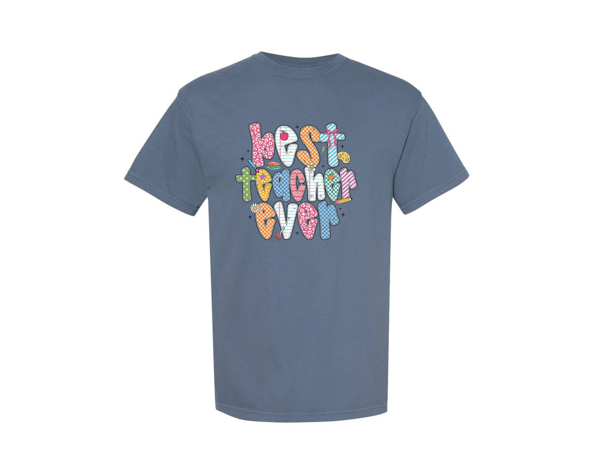 brand:Comfort Colors|color:Blue Jean|Preppy Teacher Back To School Coquette Graphic T-Shirt
