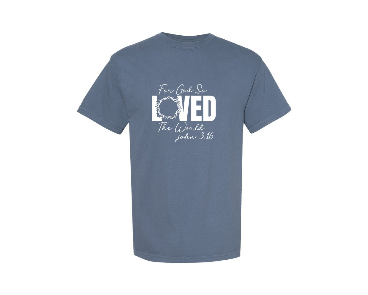 brand:Comfort Colors|color:Blue Jean|For God So Loved The World Pngeaster Graphic T-Shirt