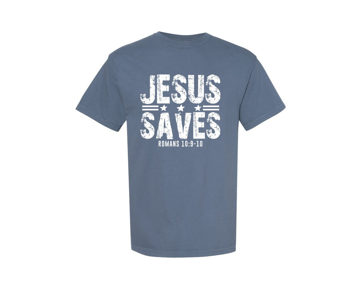 brand:Comfort Colors|color:Blue Jean|Jesus Saves Amen Romans 3 Graphic T-Shirt