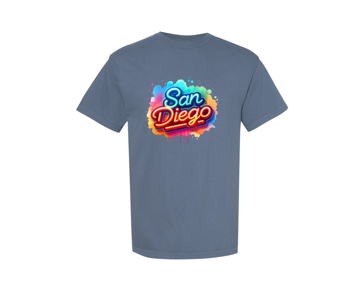 brand:Comfort Colors|color:Blue Jean|Colorful Neon San Diego Graphic T-Shirt