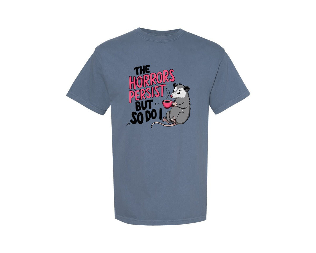 brand:Comfort Colors|color:Blue Jean|Coffee Possum Dark Humor Quote Graphic T-Shirt