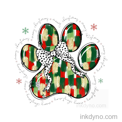 Brushstroke Dog Paw Print DTF Transfer – Ready to Press (Christmas)
