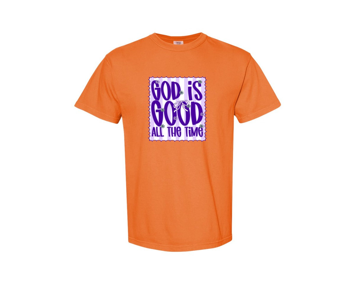 brand:Comfort Colors|color:Burnt Orange|God Is Good Preppy Faith Shirt Graphic T-Shirt