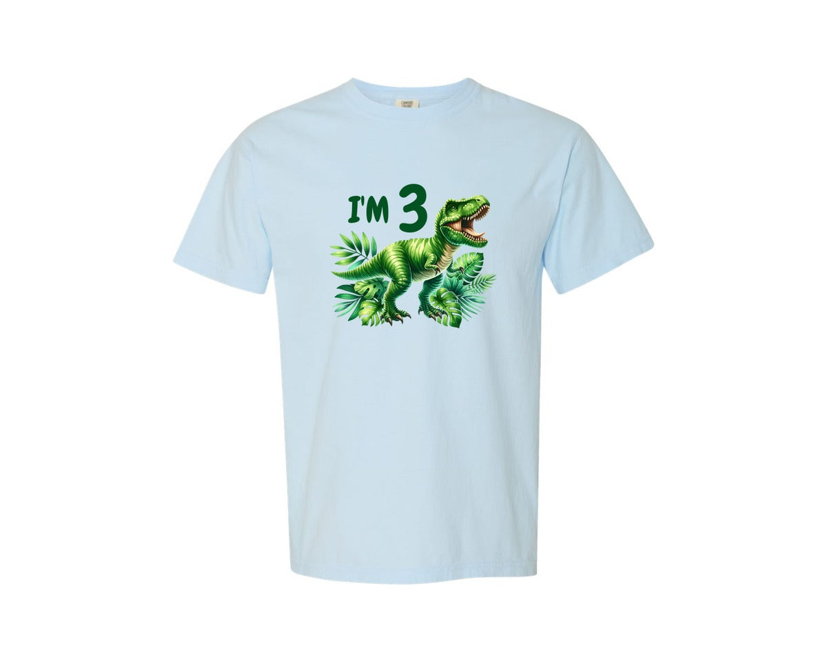 brand:Comfort Colors|color:Chambray|T Rex Dinosaur Kids Birthday Im 3 Graphic T-Shirt