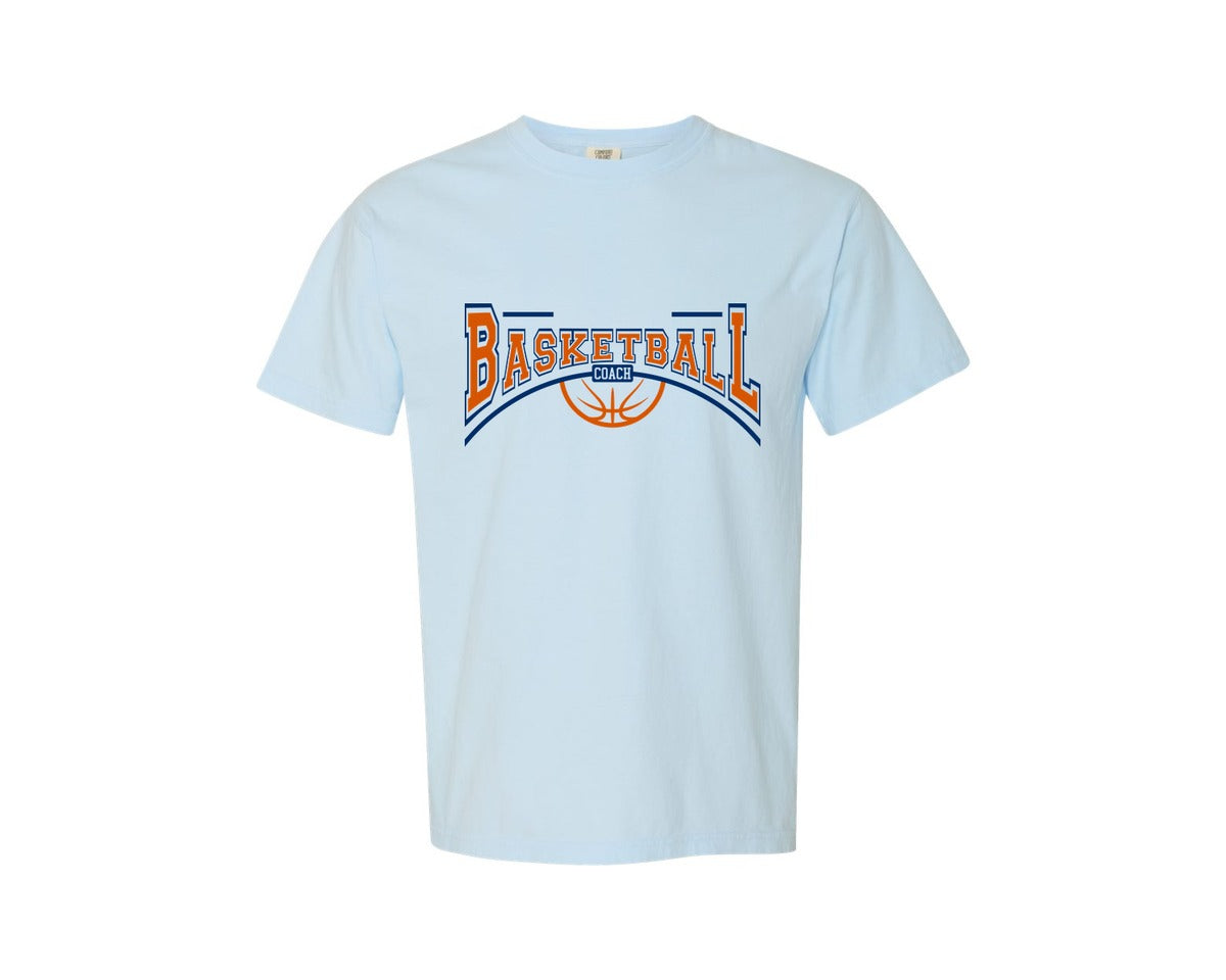 brand:Comfort Colors|color:Chambray|Basketball Team Name Coach Logo Graphic T-Shirt