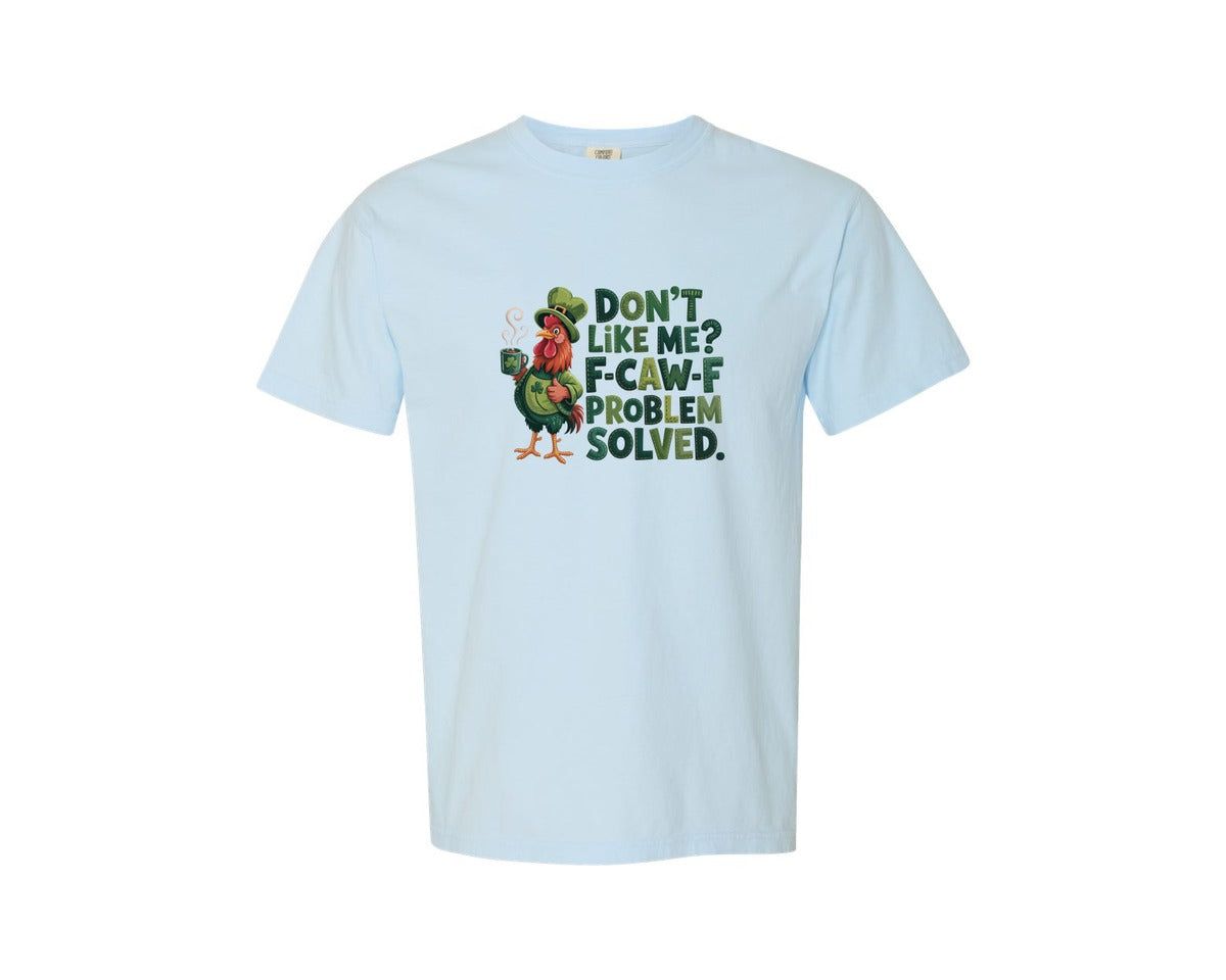 brand:Comfort Colors|color:Chambray|F Caw F St Patricks Day Funny Rooster 2 Graphic T-Shirt
