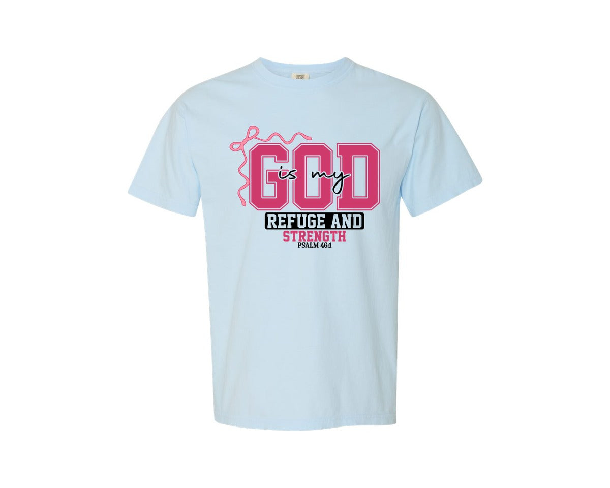 brand:Comfort Colors|color:Chambray|God Psalm 461 Christian Scripture Graphic T-Shirt