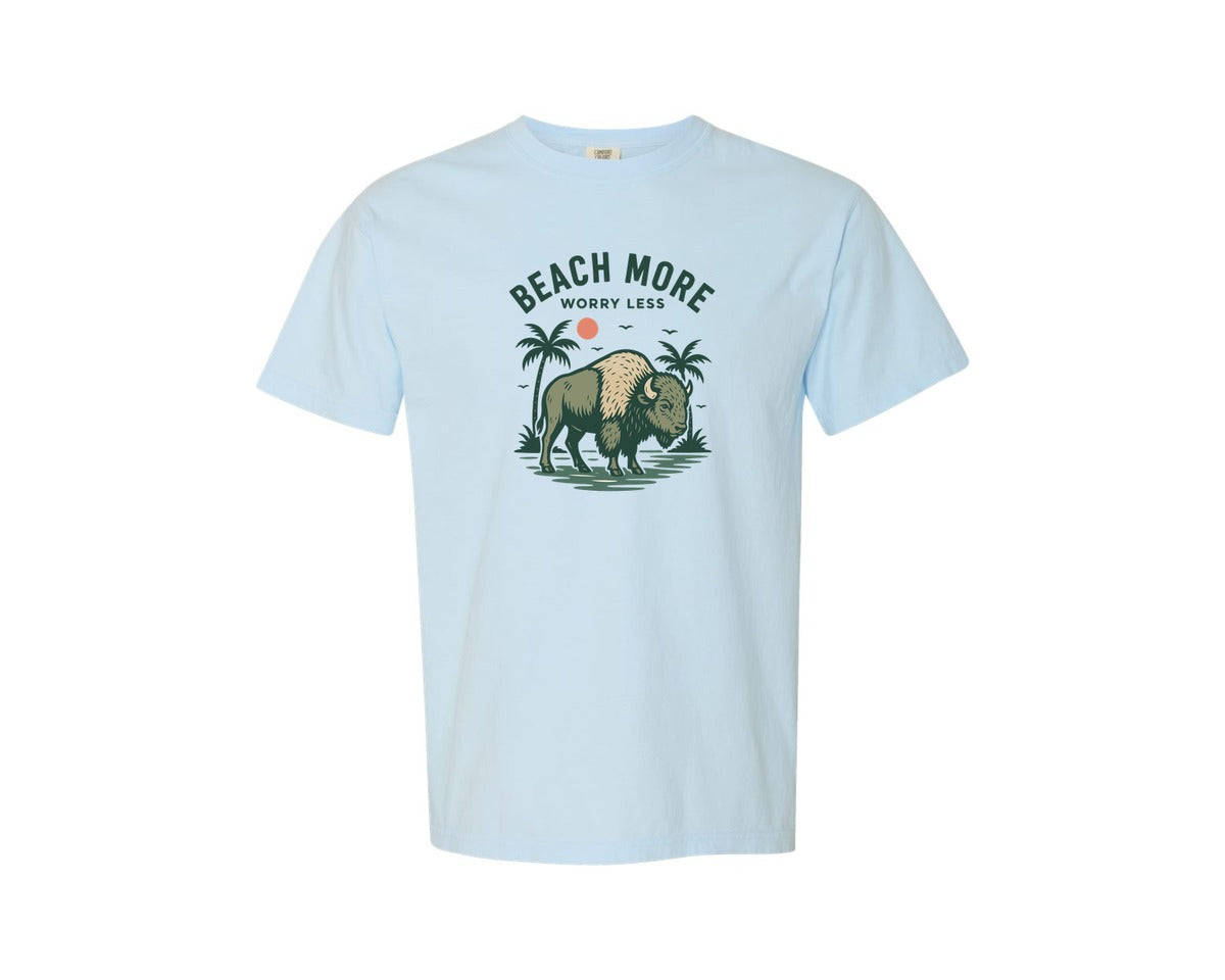 brand:Comfort Colors|color:Chambray|Beach More Worry Less Vintage T Shirt Graphic T-Shirt