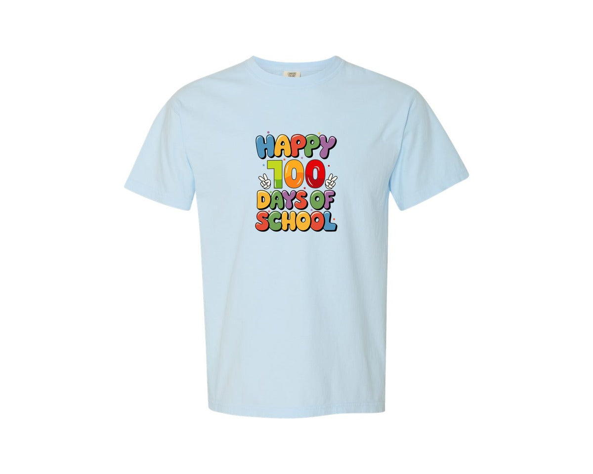 brand:Comfort Colors|color:Chambray|100 Days Of School Happy 100 Days School 6 Graphic T-Shirt