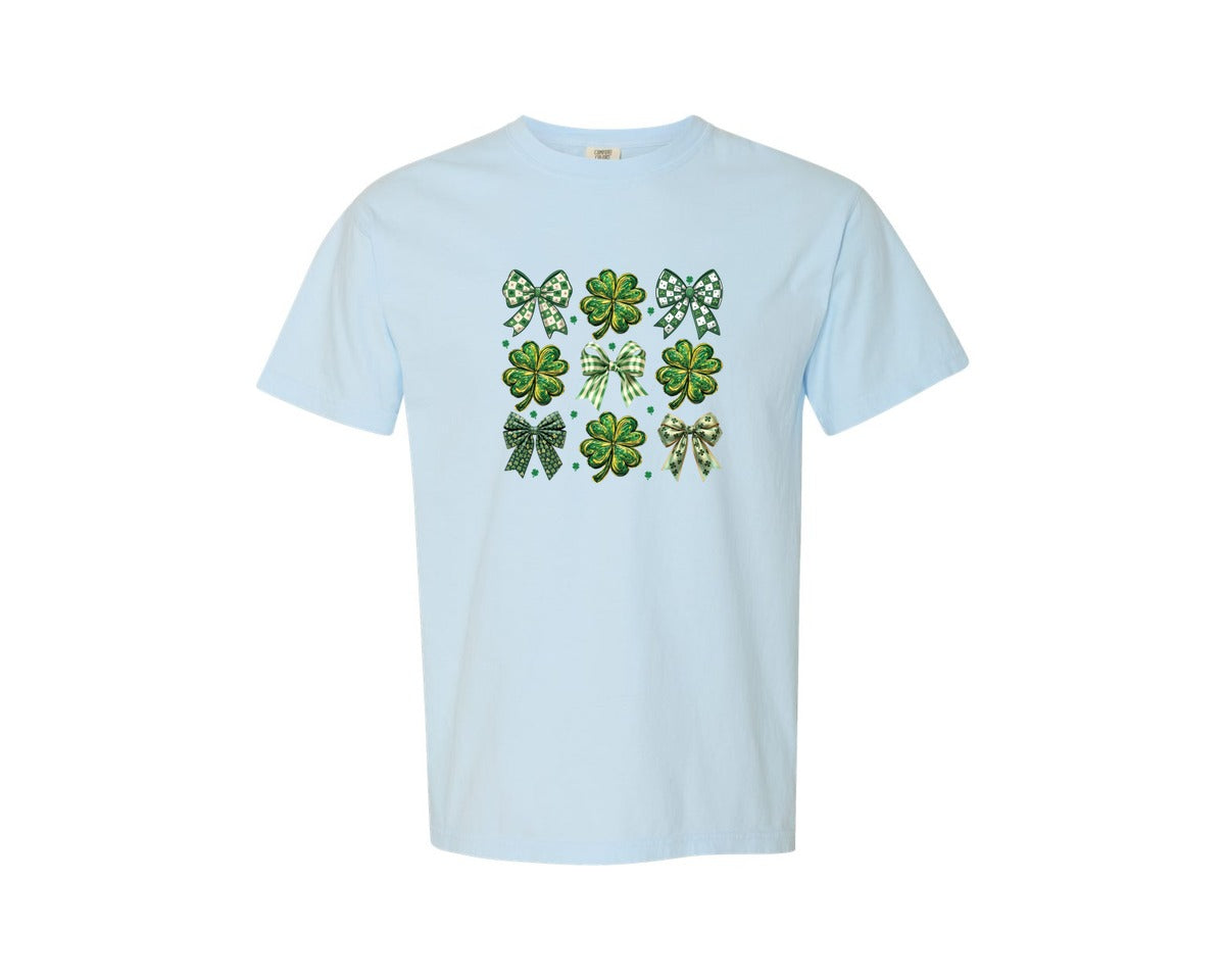 brand:Comfort Colors|color:Chambray|Coquette Patricks Day Bow Green Day Graphic T-Shirt