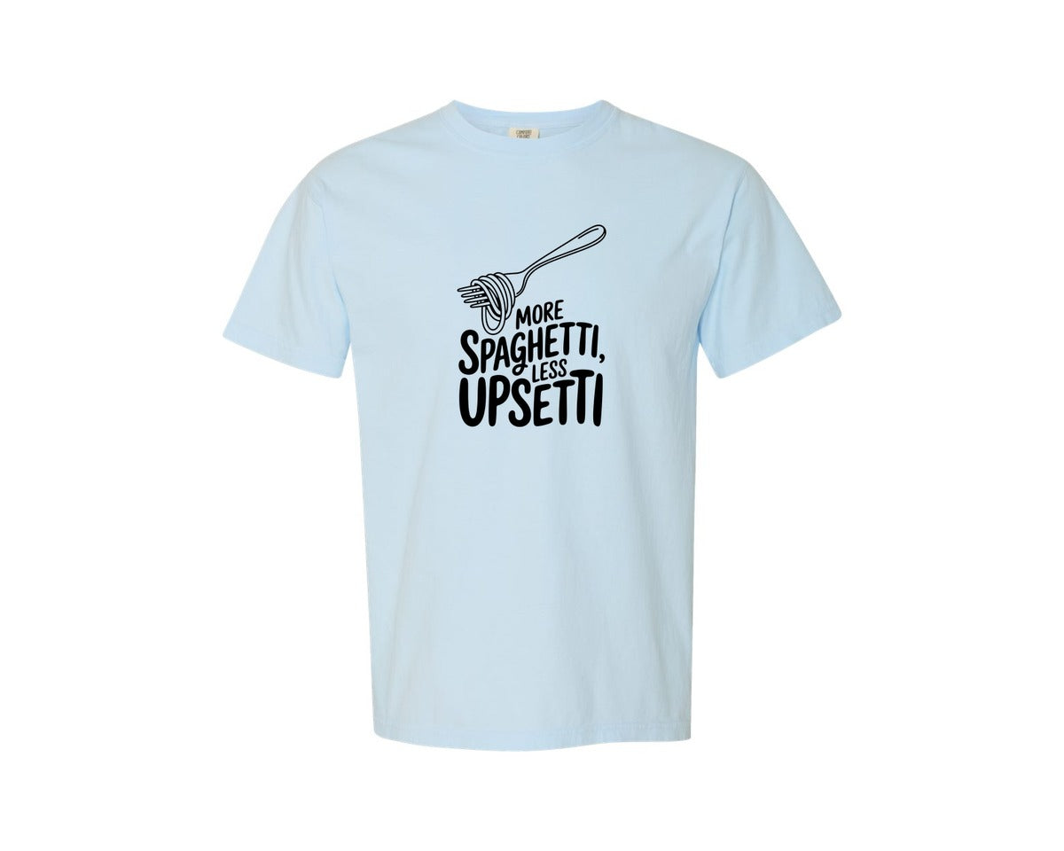brand:Comfort Colors|color:Chambray|More Spaghetti Less Upsetti Pasta Pun Graphic T-Shirt