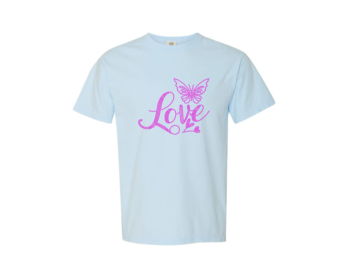 brand:Comfort Colors|color:Chambray|Love Rhinestone Template 64 Graphic T-Shirt