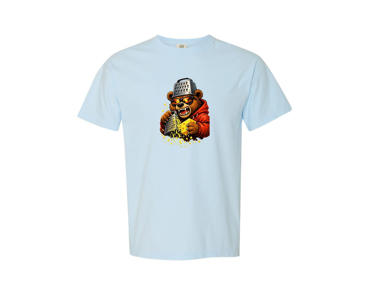 brand:Comfort Colors|color:Chambray|Retro Bear With Cheese Grater Hat And Graphic T-Shirt