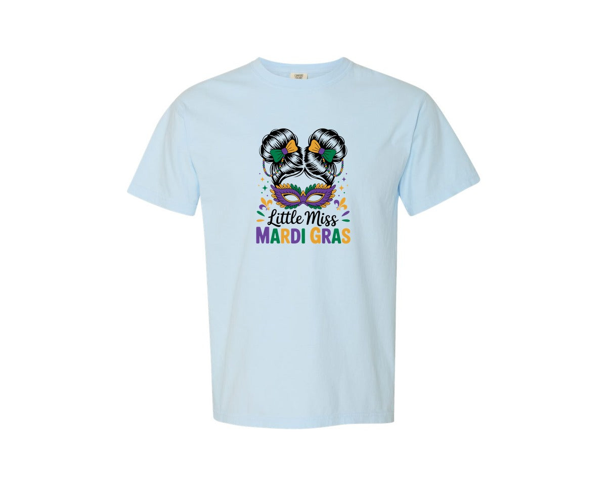 brand:Comfort Colors|color:Chambray|Little Miss Mardi Gras 14 Graphic T-Shirt