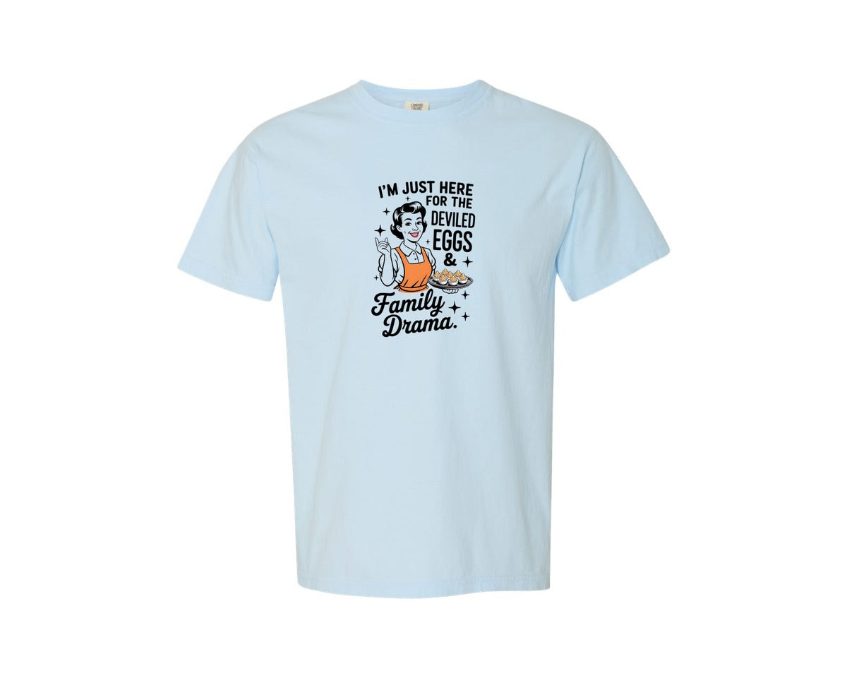 brand:Comfort Colors|color:Chambray|Im Just Here For The Deviled Eggs 2 Graphic T-Shirt