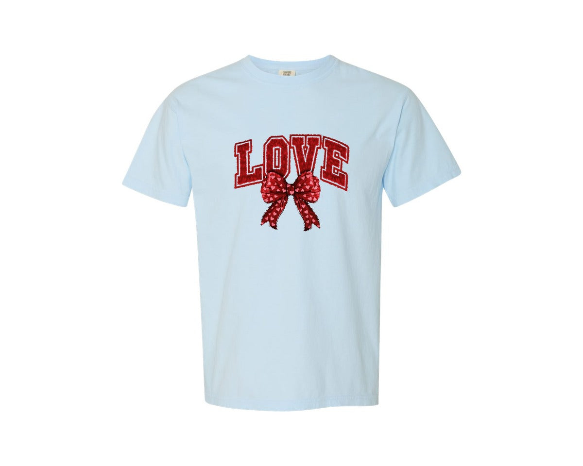 brand:Comfort Colors|color:Chambray|Knitted Coquette Love Bow Valentine Graphic T-Shirt