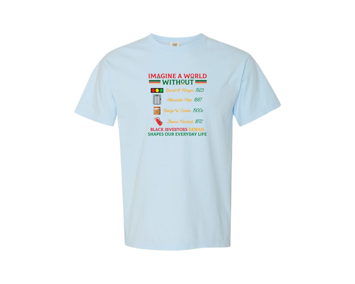 brand:Comfort Colors|color:Chambray|Black Inventors Genius Black History Graphic T-Shirt