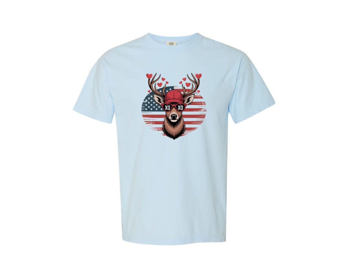 brand:Comfort Colors|color:Chambray|Valentine Buck Boys Valentines 2 Graphic T-Shirt