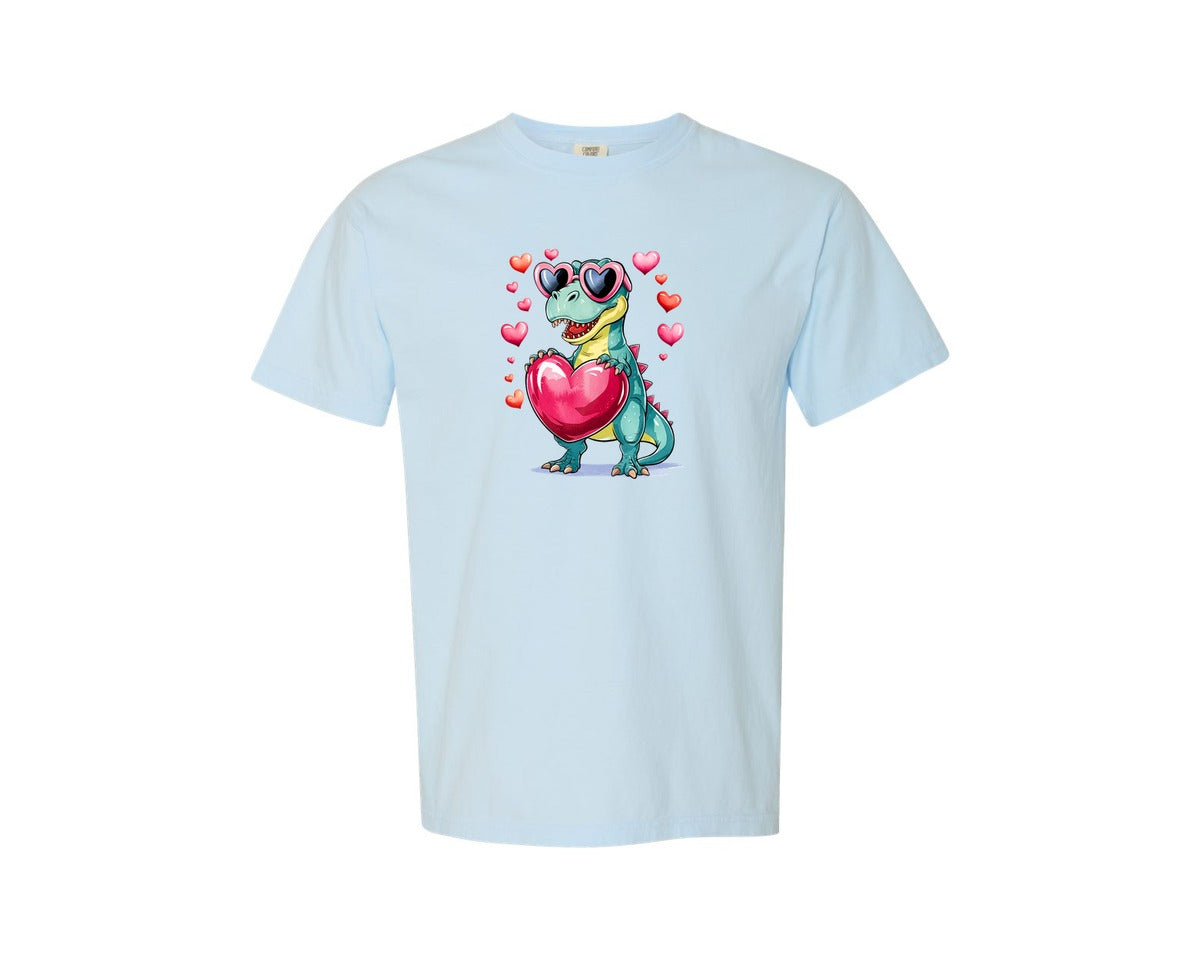 brand:Comfort Colors|color:Chambray|Cute Dinosaur Valentine Dino Graphic T-Shirt