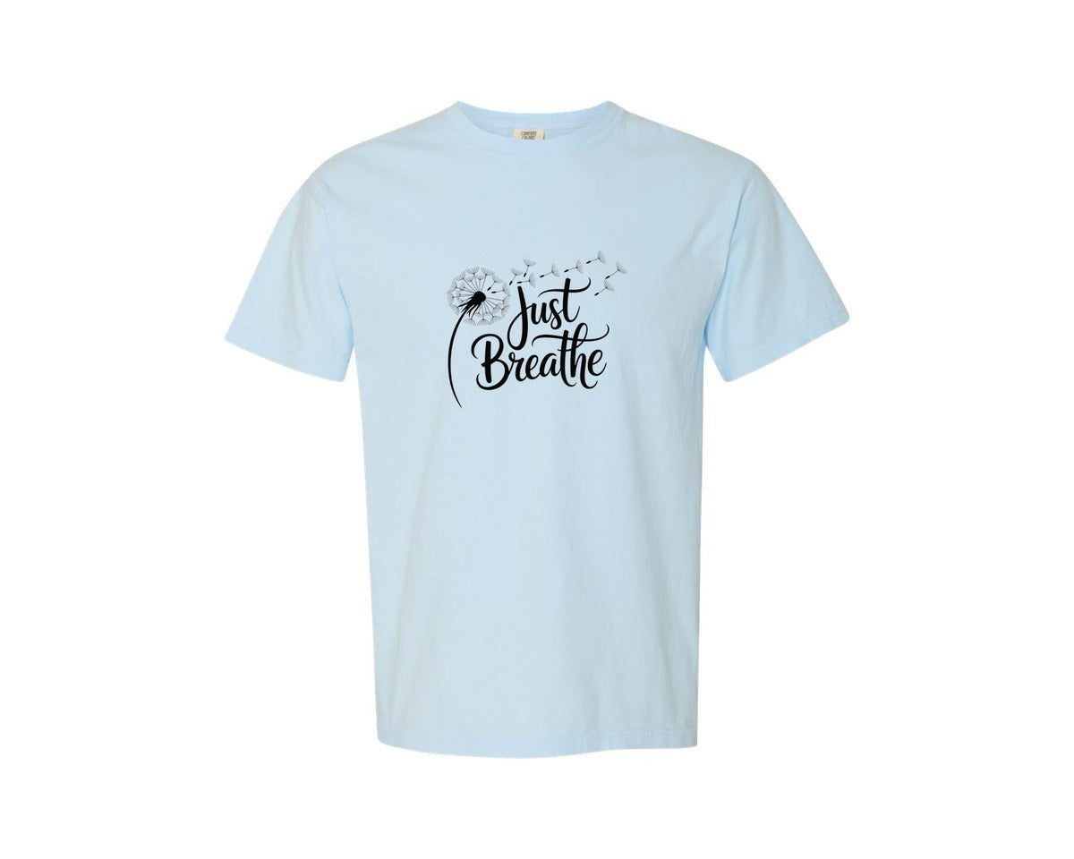 brand:Comfort Colors|color:Chambray|Just Breathe Dandelion Graphic T-Shirt