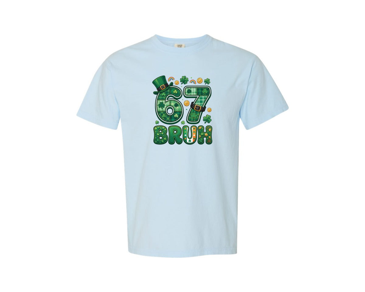 brand:Comfort Colors|color:Chambray|67 Bruh Viral Meme St Patricks Graphic T-Shirt