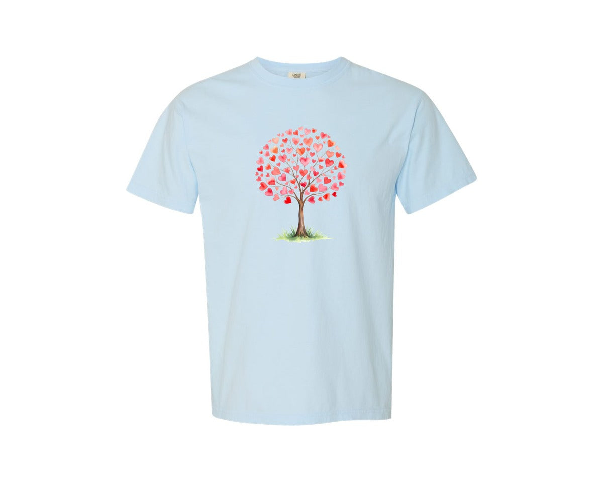 brand:Comfort Colors|color:Chambray|Watercolor Heart Tree Valentines Design Graphic T-Shirt