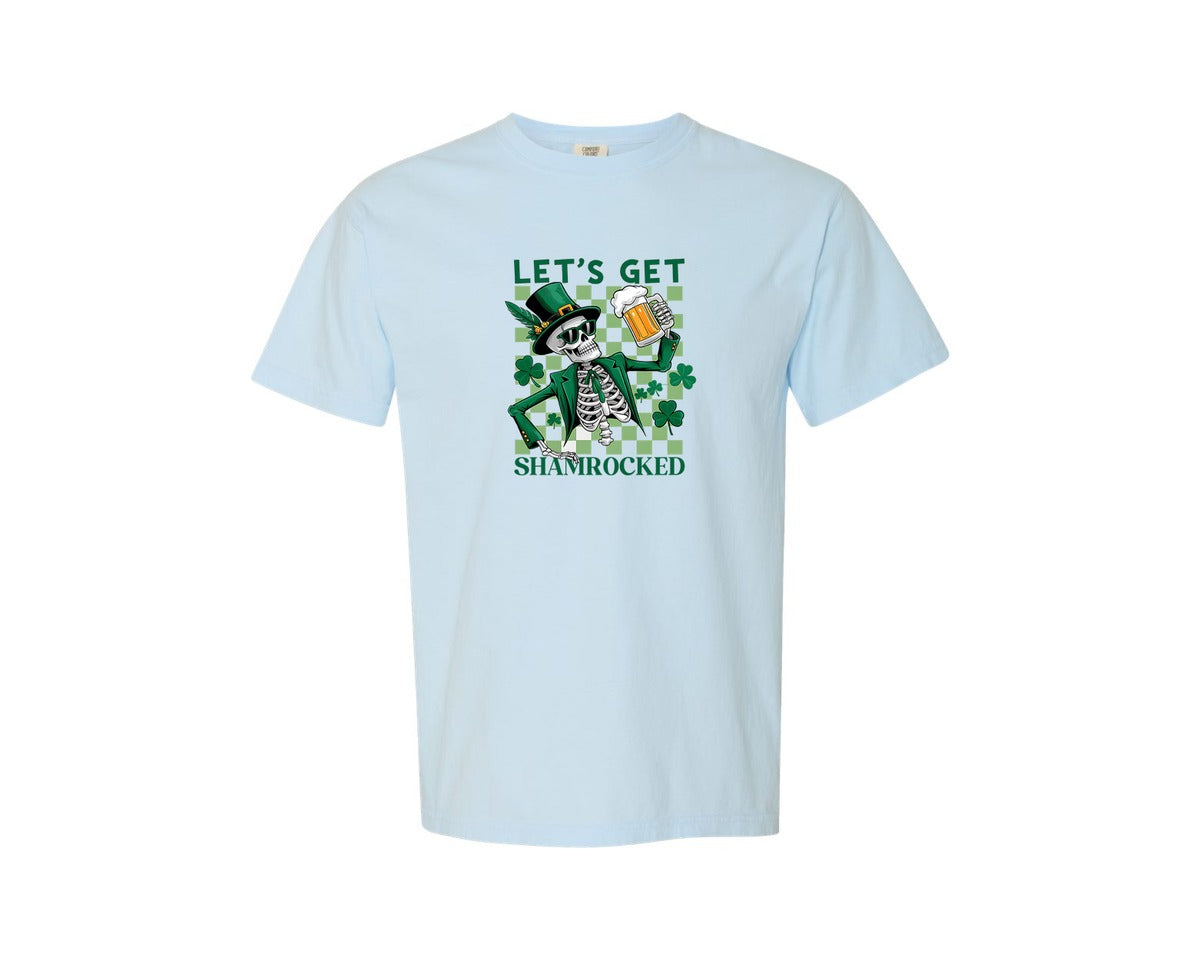 brand:Comfort Colors|color:Chambray|St Patricks Day Irish Skeleton Beer 7 Graphic T-Shirt
