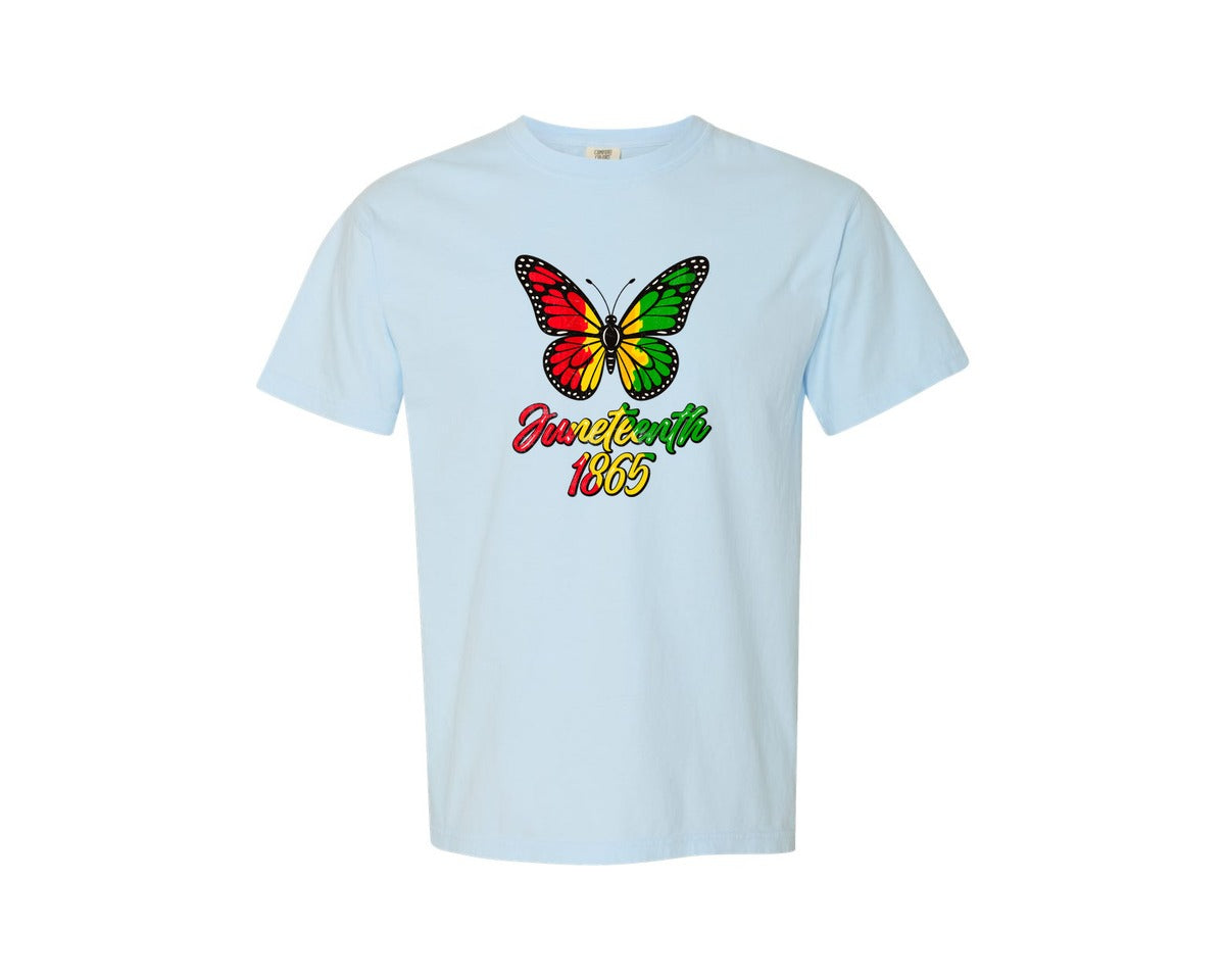 brand:Comfort Colors|color:Chambray|Juneteenth Butterfly Juneteenth Graphic T-Shirt