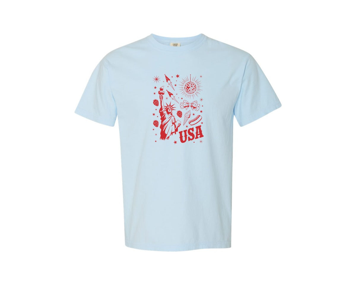 brand:Comfort Colors|color:Chambray|4Th Of July Patriotic Doodle Graphic T-Shirt