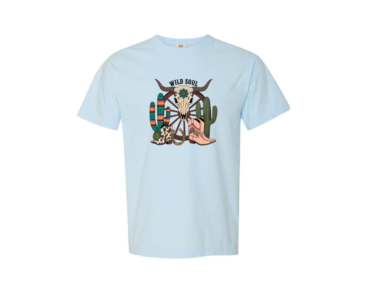 brand:Comfort Colors|color:Chambray|Wild Soul Western Boho Graphic T-Shirt