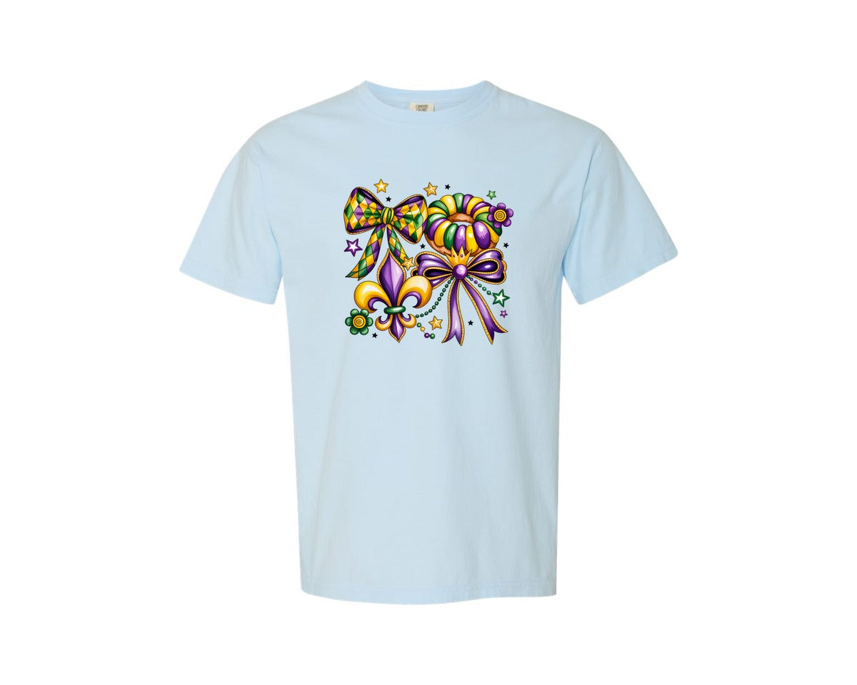 brand:Comfort Colors|color:Chambray|Mardi Gras Coquette Fleur De Lis Graphic T-Shirt