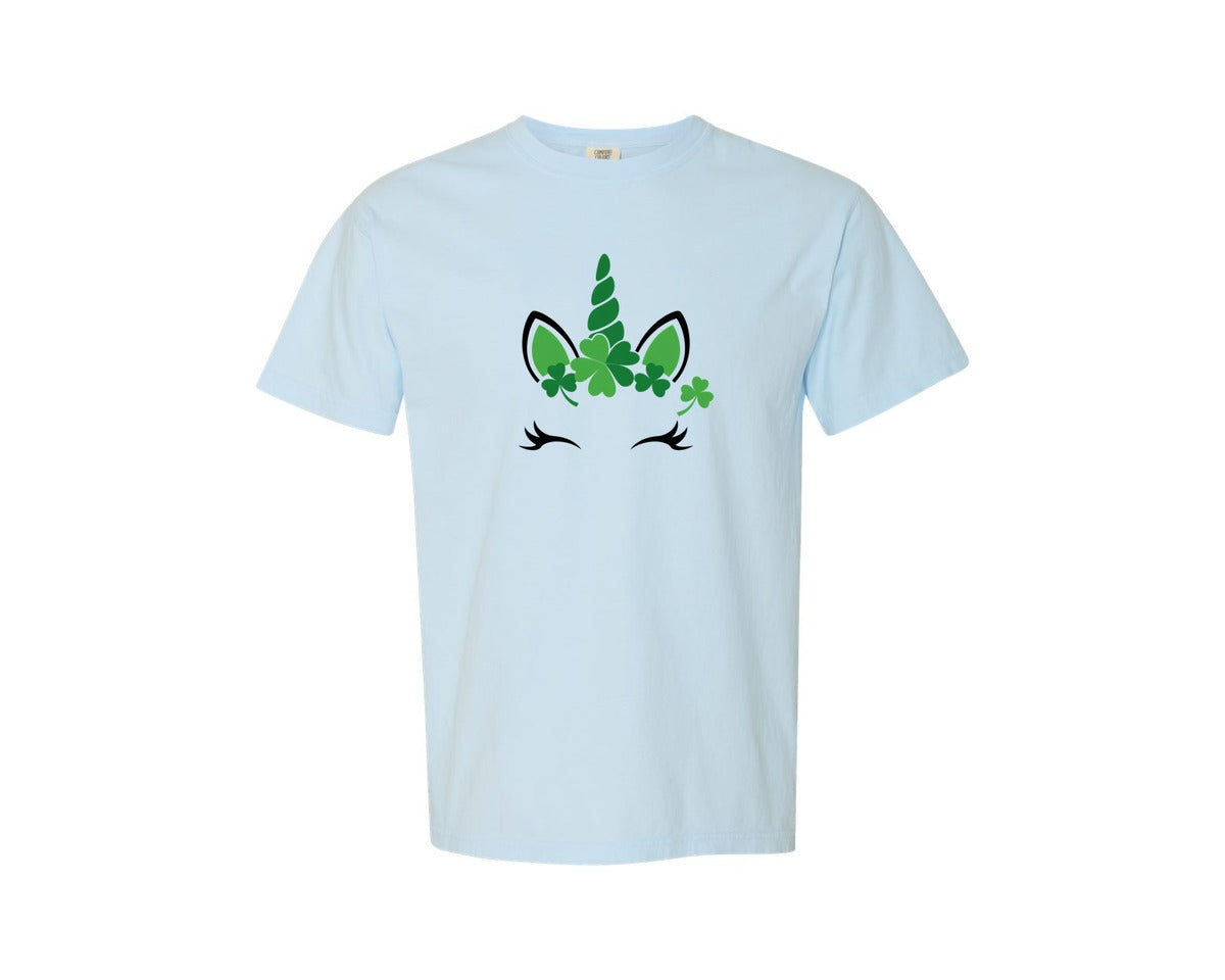 brand:Comfort Colors|color:Chambray|Shamrock Unicorn St Patricks Day 2 Graphic T-Shirt