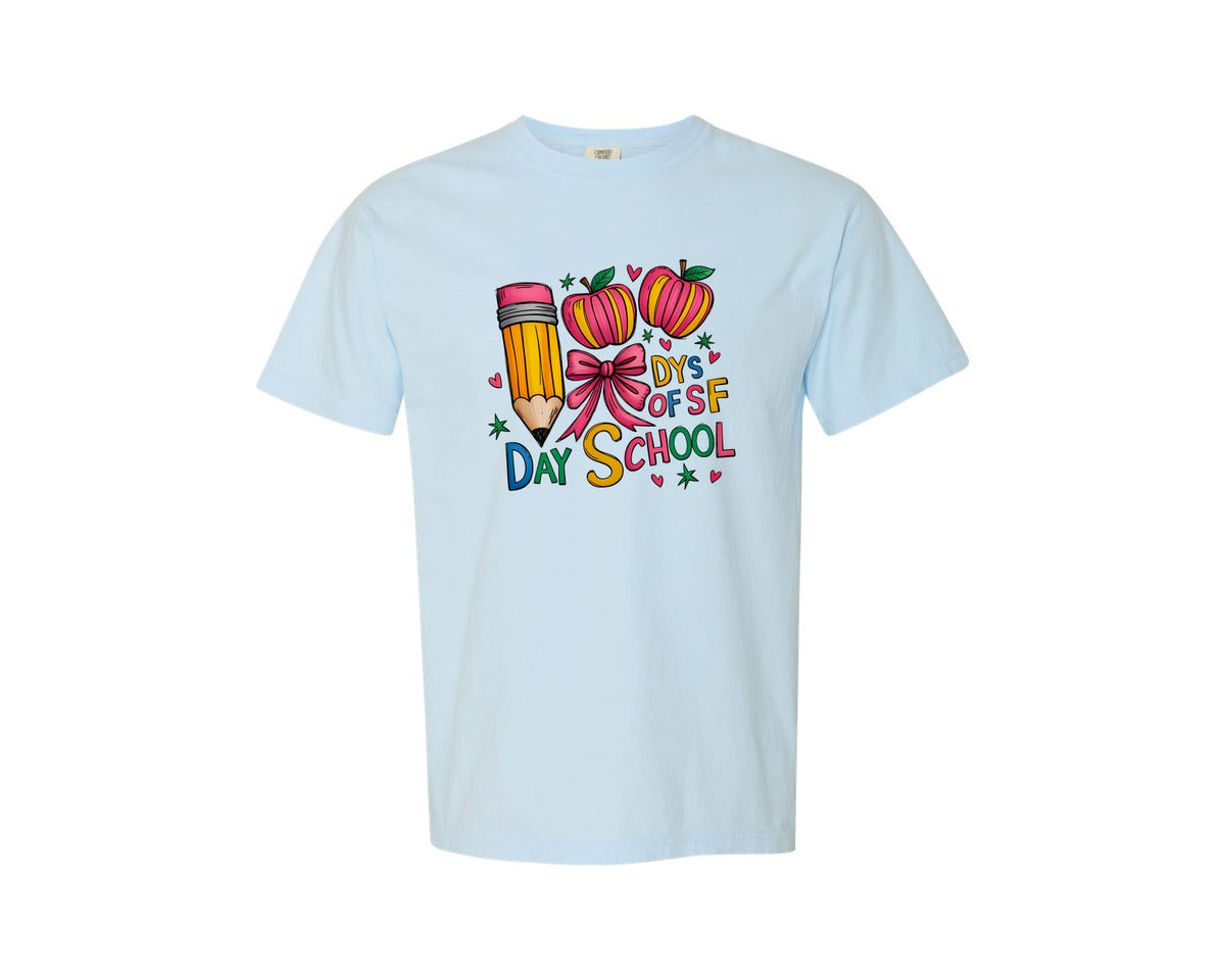brand:Comfort Colors|color:Chambray|Kid Drawn 100 Days Of School Crayon 3 Graphic T-Shirt
