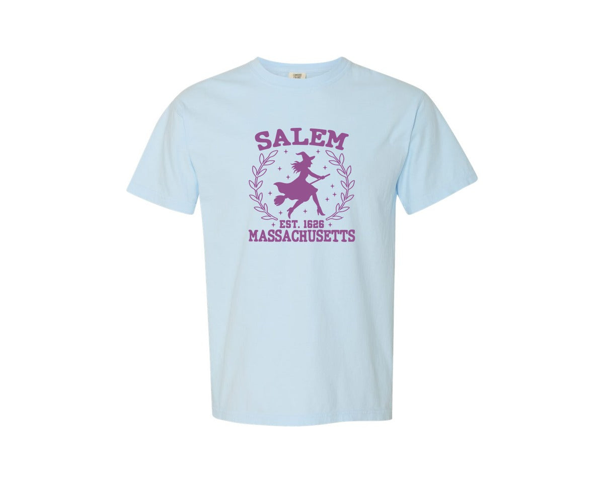 brand:Comfort Colors|color:Chambray|Salem Massachusetts Halloween 4 Graphic T-Shirt