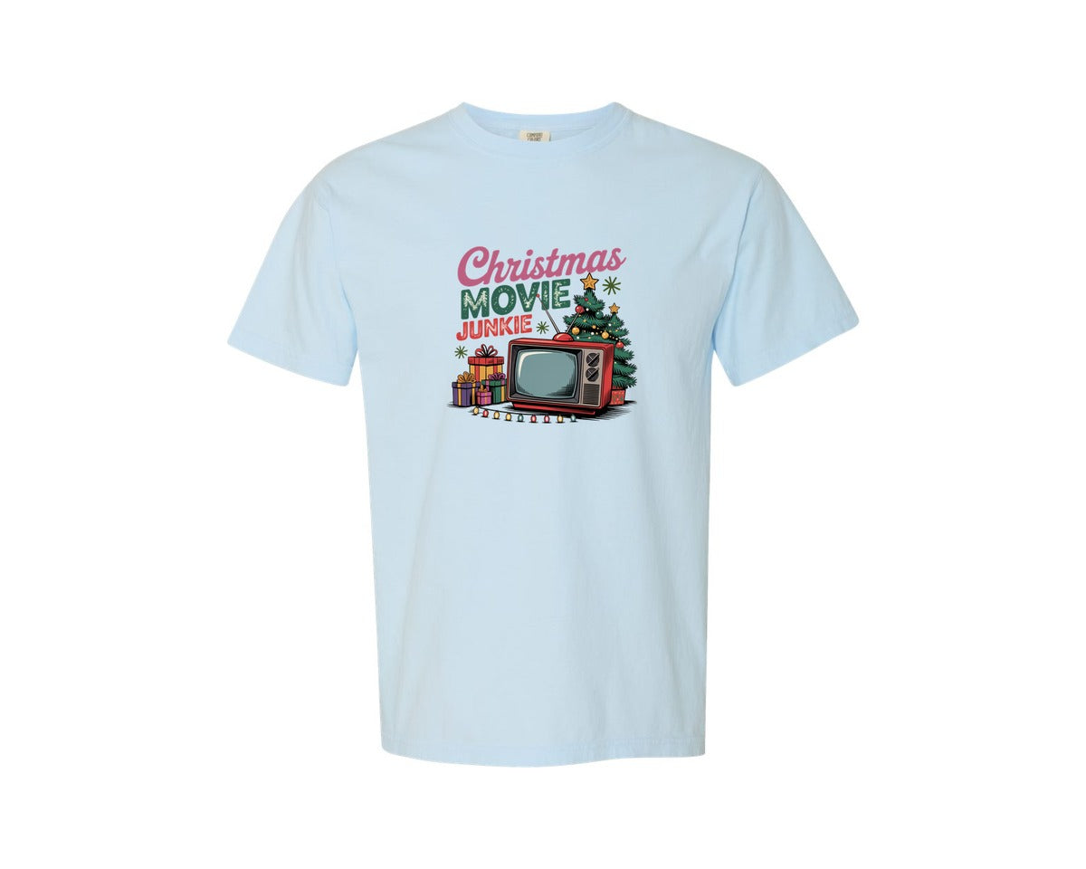 brand:Comfort Colors|color:Chambray|Christmas Movie Junkie Pngchristmas Graphic T-Shirt
