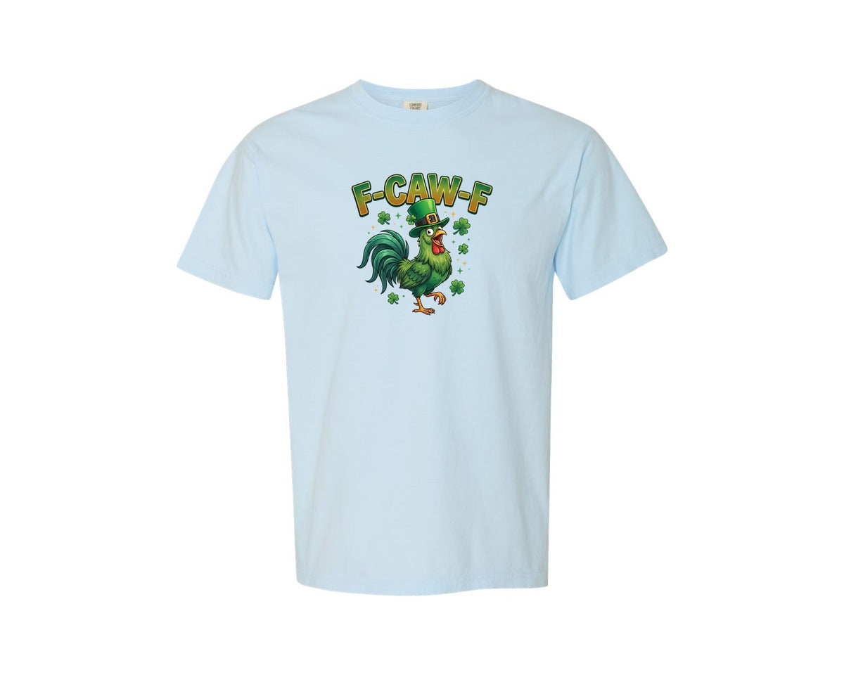 brand:Comfort Colors|color:Chambray|F Caw F Funny St Patricks Rooster Graphic T-Shirt