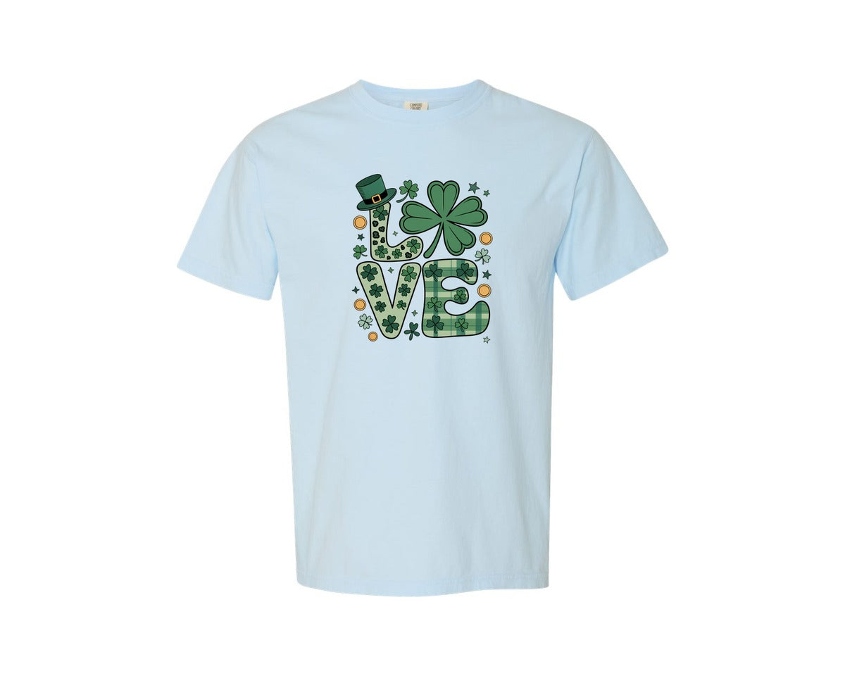 brand:Comfort Colors|color:Chambray|Preppy St Patricks Love Retro Luck 4 Graphic T-Shirt