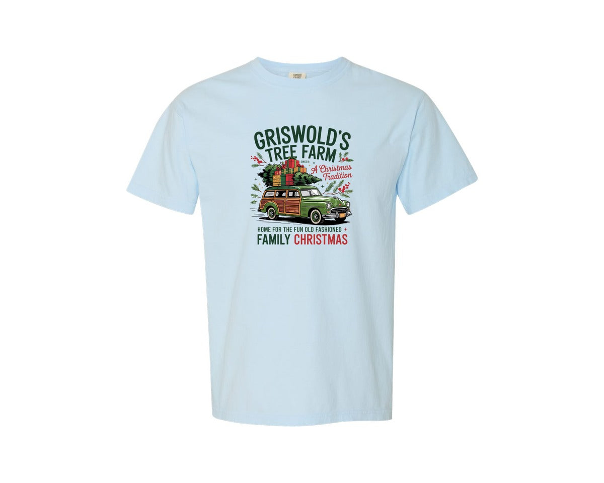 brand:Comfort Colors|color:Chambray|Christmas Movie Retro Christmas 2 Graphic T-Shirt