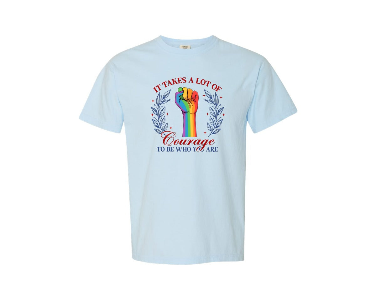 brand:Comfort Colors|color:Chambray|Courage To Be Who You Are Pride Art Graphic T-Shirt