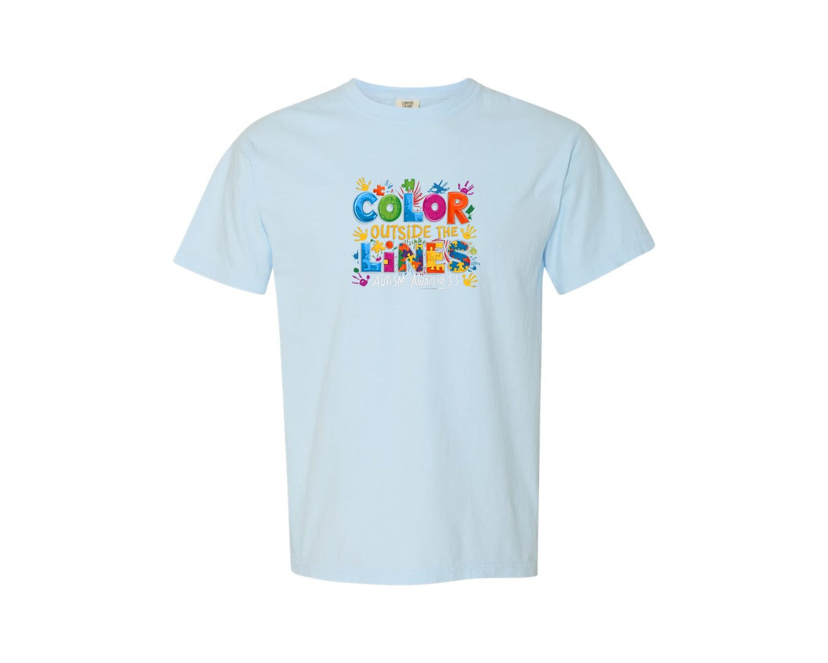 brand:Comfort Colors|color:Chambray|Color Outside The Lines Autism Awareness Graphic T-Shirt