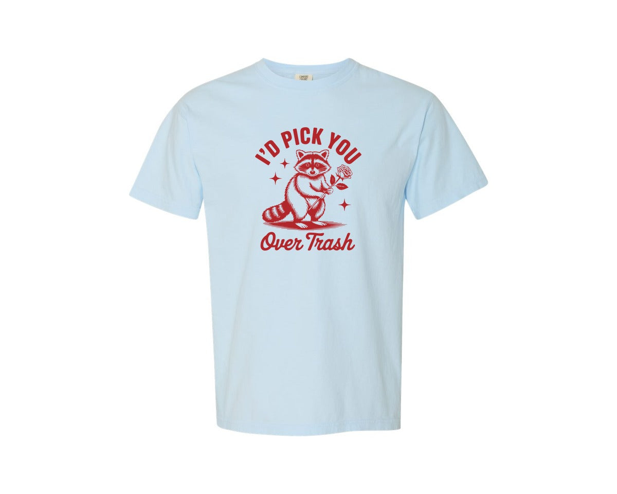 brand:Comfort Colors|color:Chambray|Valentines Day Raccoon T Shirt Graphic T-Shirt