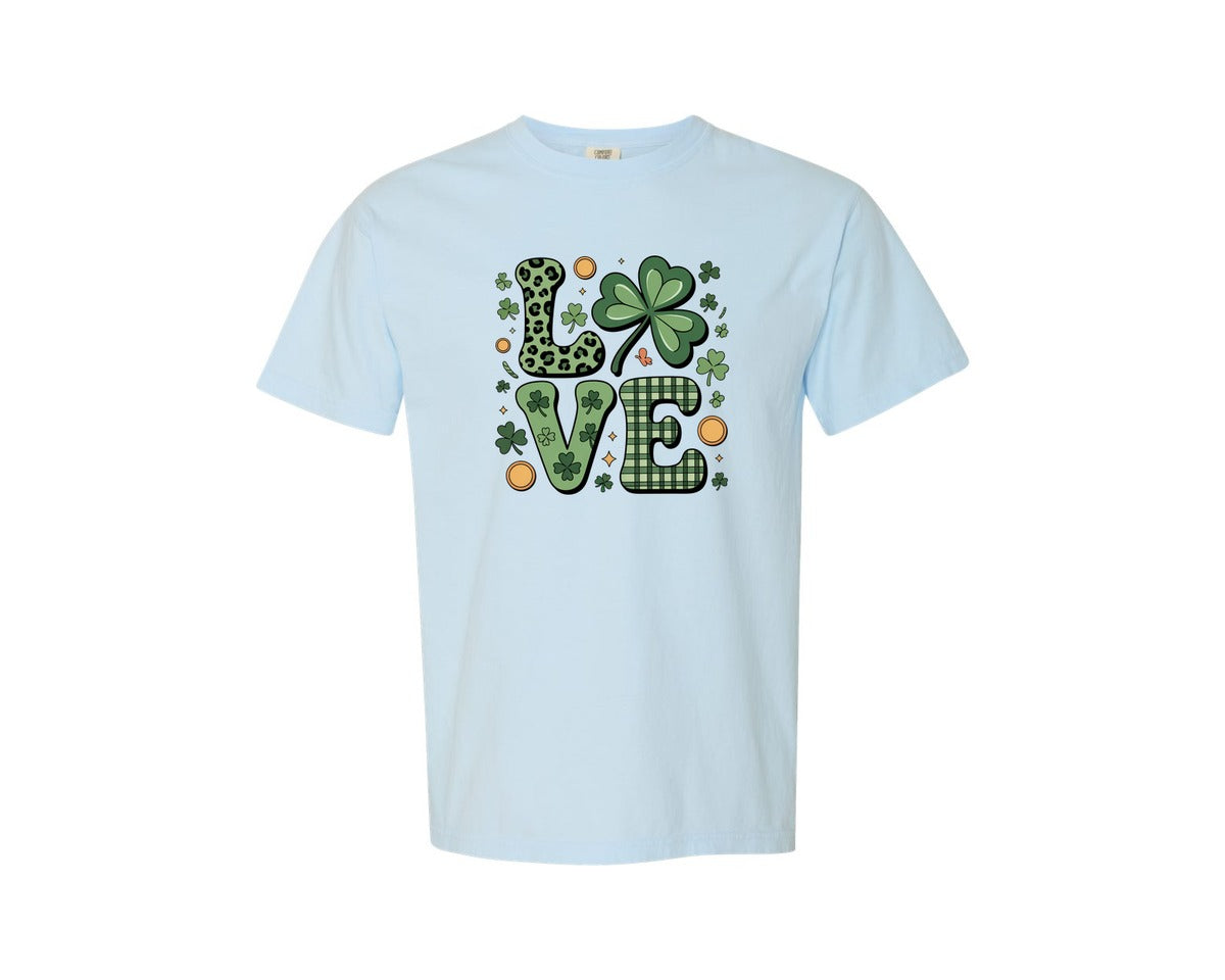 brand:Comfort Colors|color:Chambray|Preppy St Patricks Love Retro Luck 2 Graphic T-Shirt
