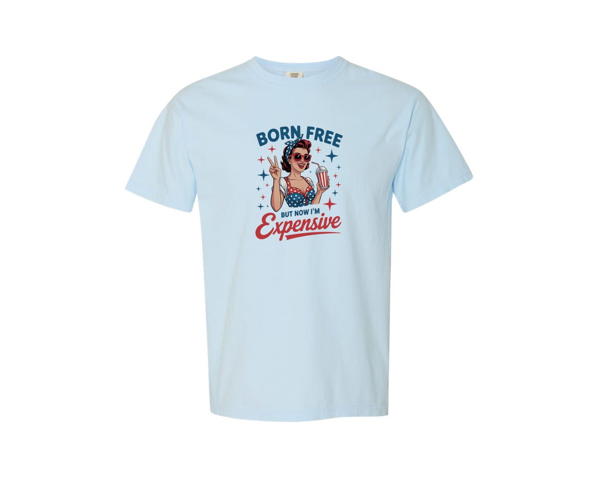 brand:Comfort Colors|color:Chambray|Born Free But Now 4Th Of July Graphic T-Shirt