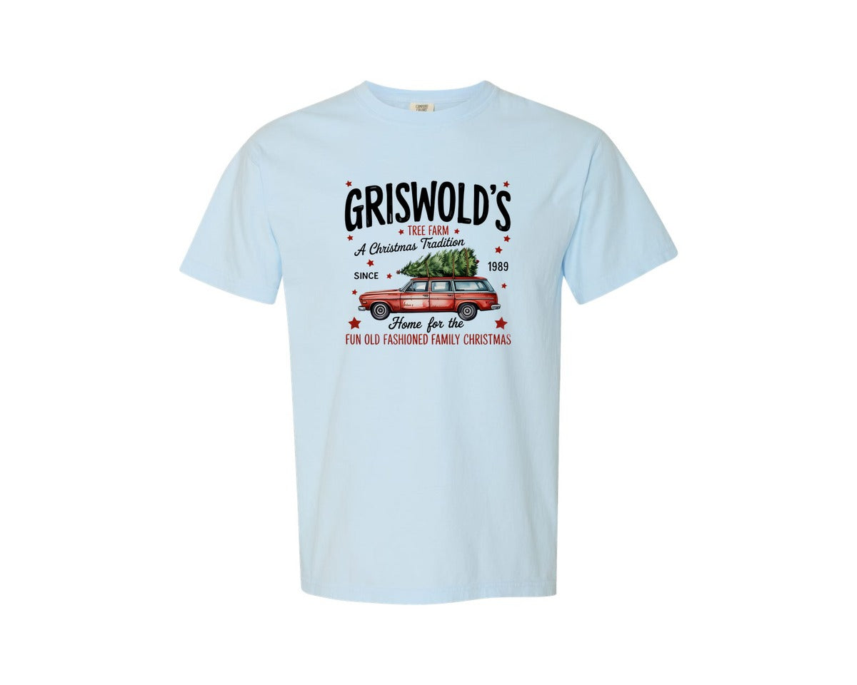 brand:Comfort Colors|color:Chambray|Griswold Christmas Tree Farm 13 Graphic T-Shirt
