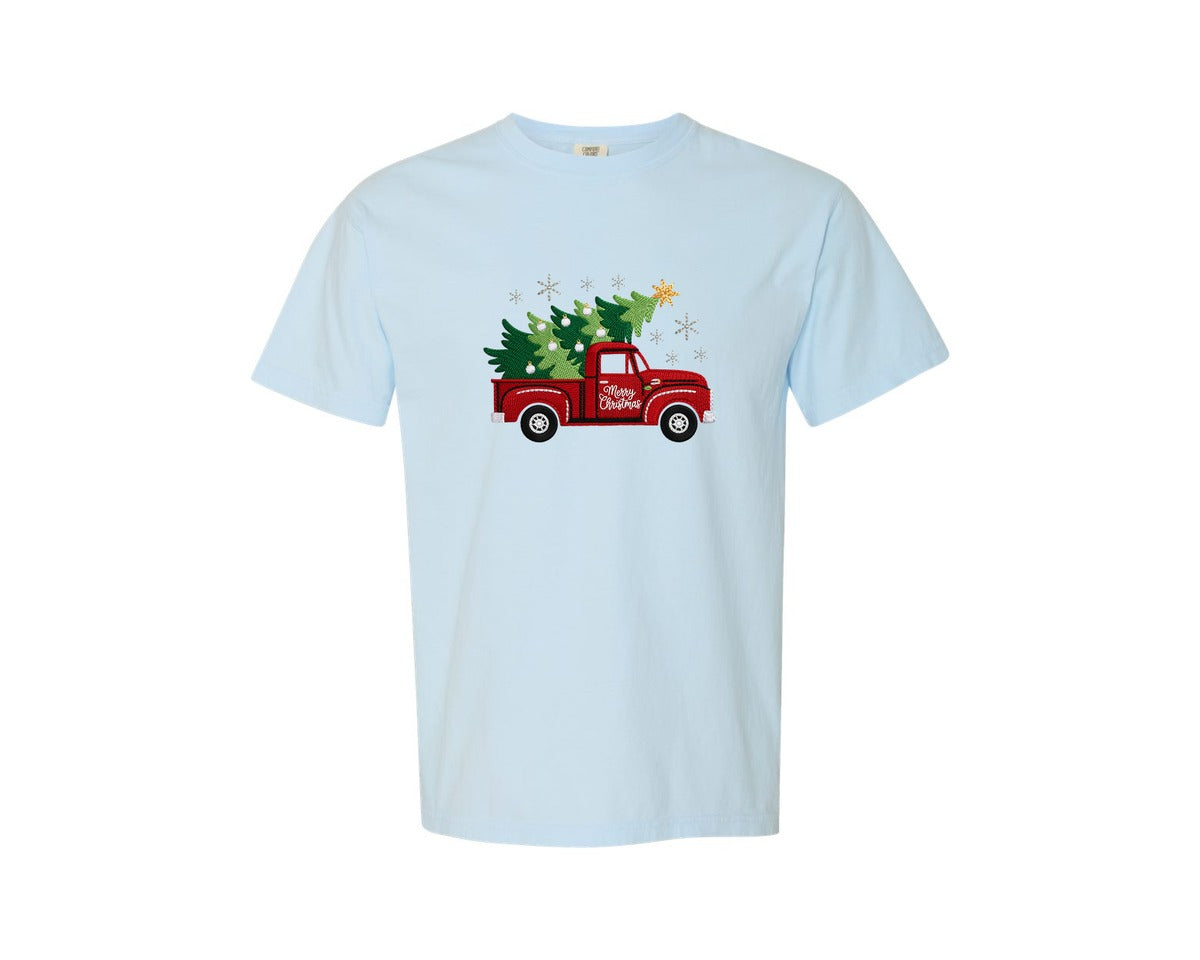 brand:Comfort Colors|color:Chambray|Merry Christmas Saying Graphic T-Shirt