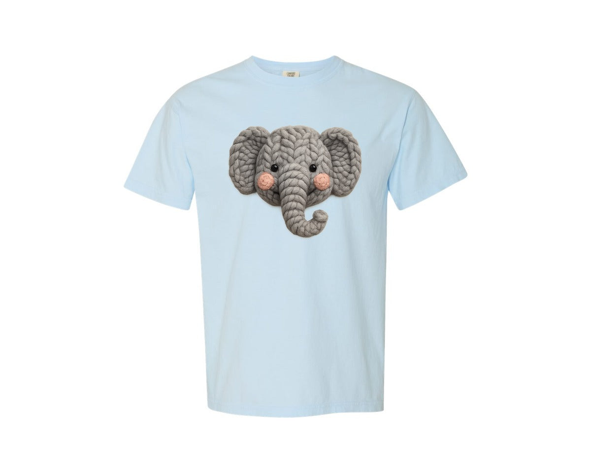brand:Comfort Colors|color:Chambray|Faux Yarn Elephant Graphic T-Shirt