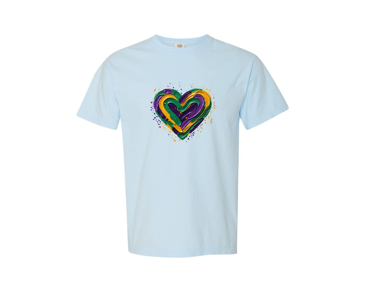 brand:Comfort Colors|color:Chambray|Mardi Gras Heart Brushstroke 3 Graphic T-Shirt