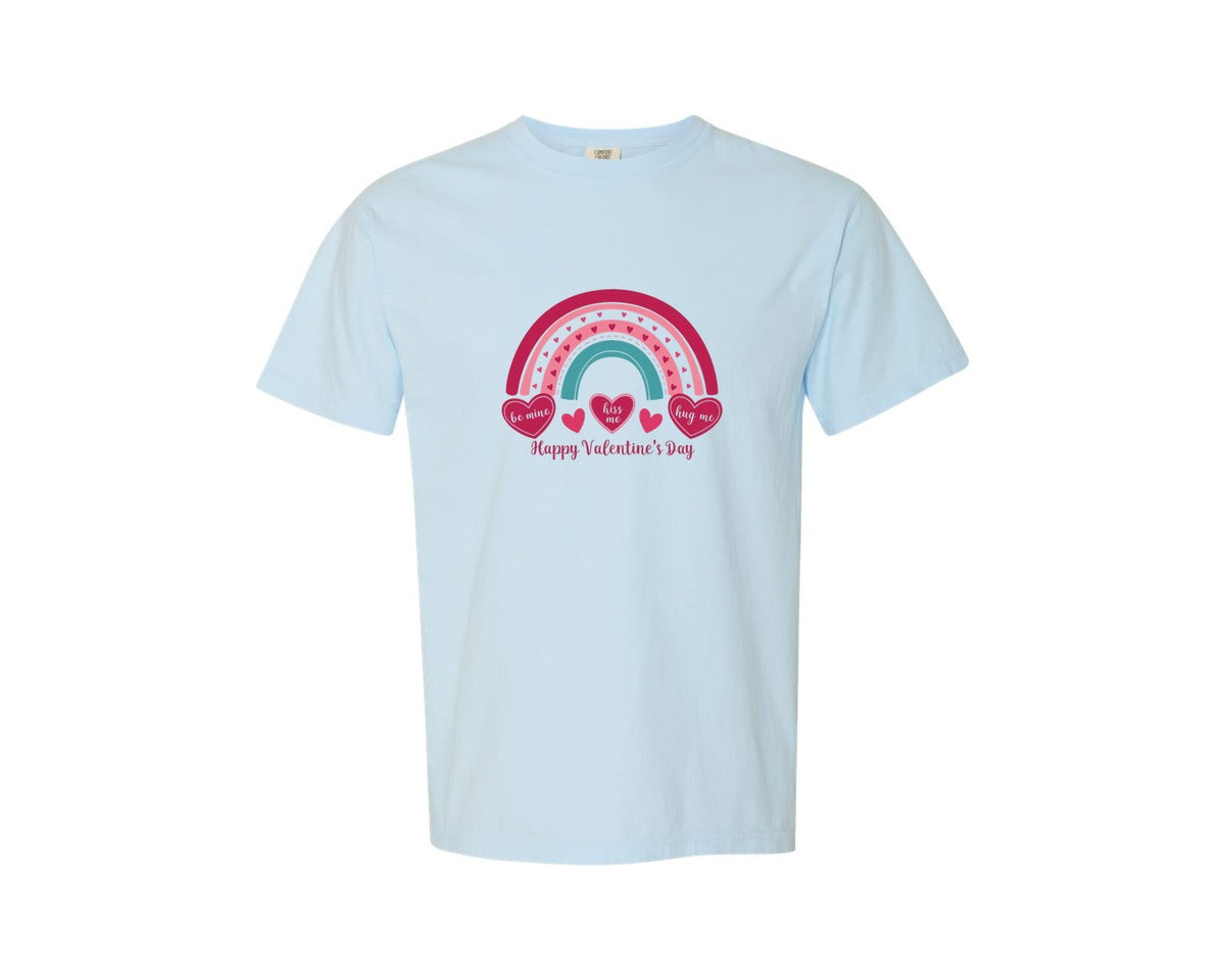 brand:Comfort Colors|color:Chambray|Happy Valentines Day Rainbow 4 Graphic T-Shirt
