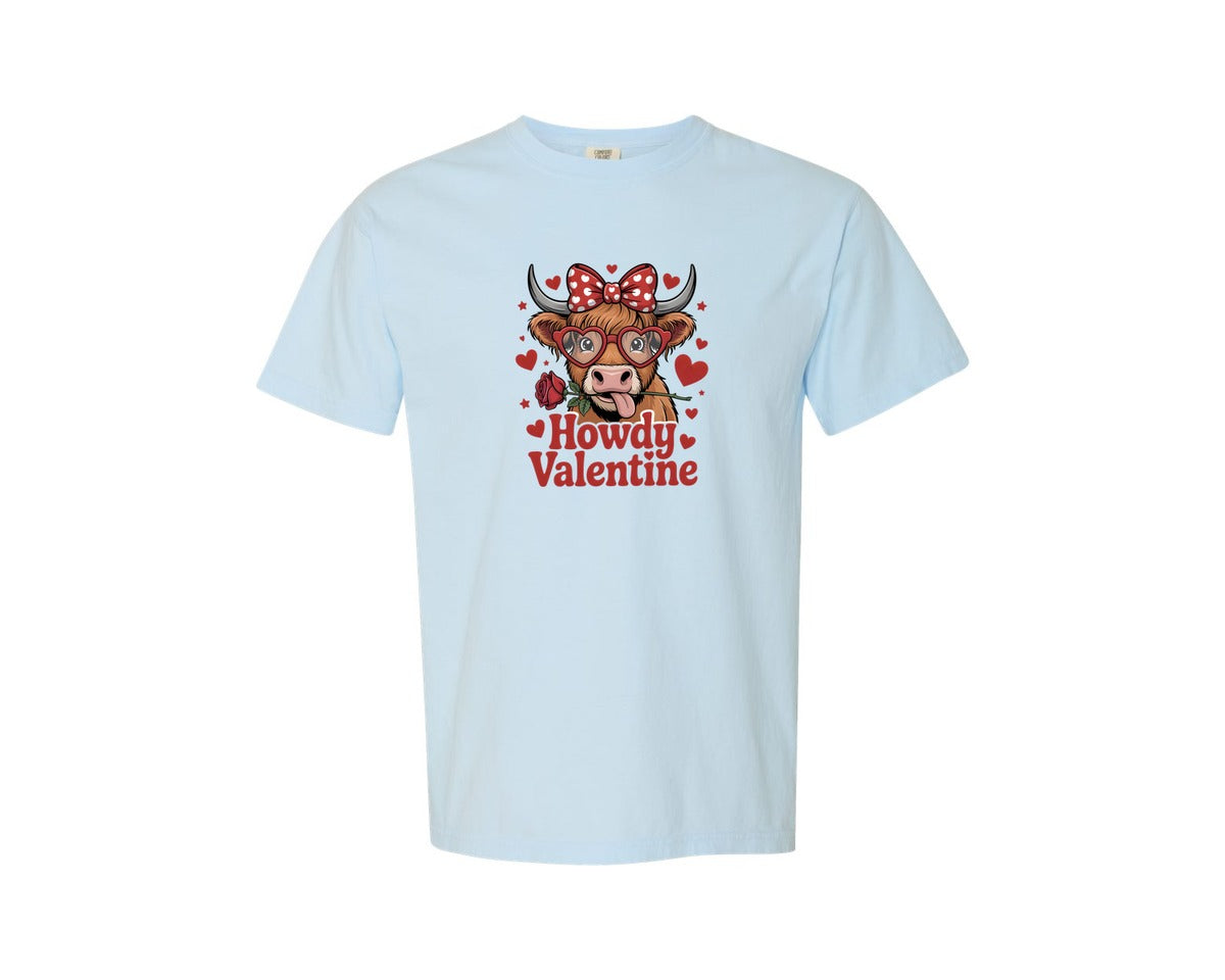 brand:Comfort Colors|color:Chambray|Howdy Valentine Cute Cow Love Graphic T-Shirt