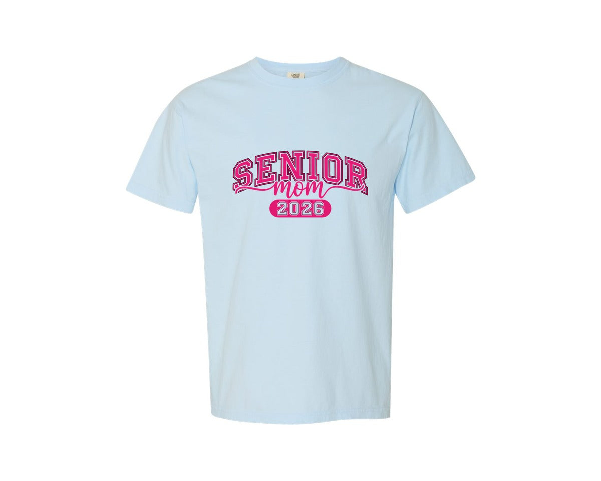 brand:Comfort Colors|color:Chambray|Bold Pink Senior Mom 2026 Graphic T-Shirt
